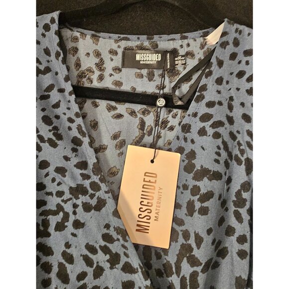 Missguided Maternity Wrap Dress NWT Blue & Black Leopard Long Sleeve Size 4 - Picture 4 of 6